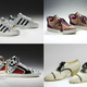 Top row: Adidas x Run-DMC, 25th Anniversary Superstar, 2011; Louis Vuitton x Kanye West, Don, 2009. Bottom row: Pierre Hardy, Poworama, 2011; Dominion Rubber Co., Fleet Foot, circa 1925.
Top row and bottom left: Ron Wood, courtesy of American Federation of Arts/Bata Shoe Museum. Bottom right: Hal Roth, courtesy of American Federation of Arts/Bata Shoe Museum.
